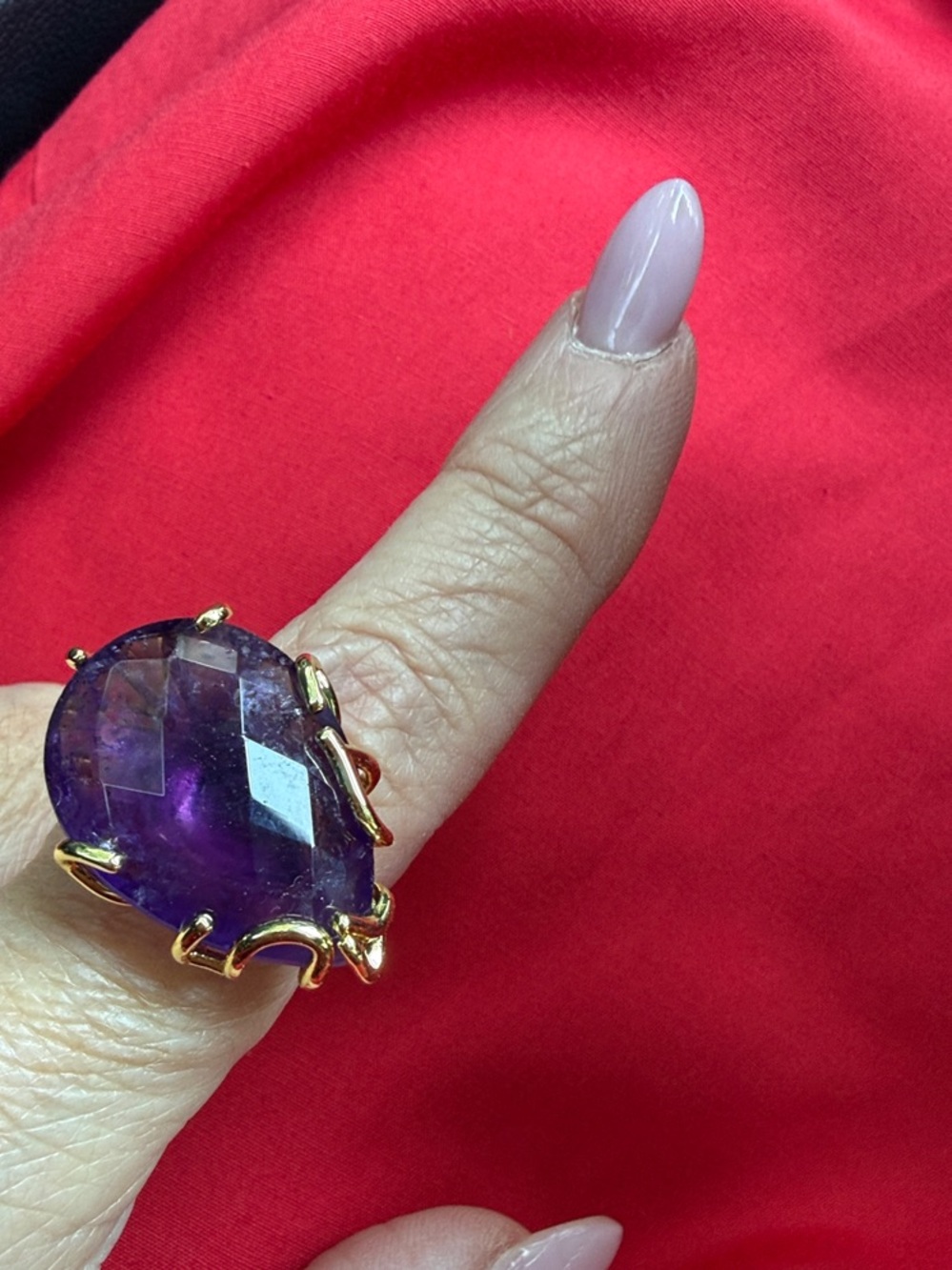 Adina Eden Gold-Tone large Statement Ring with Purple amethyst color Gemstone